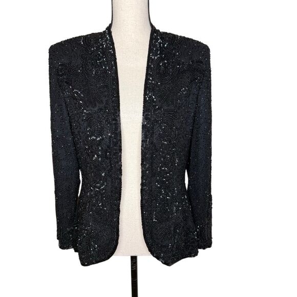 Vintage Niteline Della Roufogali Black Silk Beaded Evening Jacket Size S - Picture 1 of 16